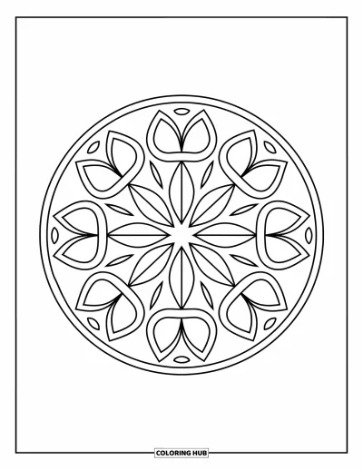 Rangoli-fargeleggingsark for barn: Tydelig trekant- og bladrangoli arrangert i en sirkel