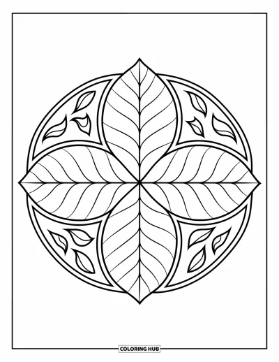 Rangoli-fargeleggingsark for barn: Bladkrets med enkle ribber og ekstra bladdetaljer