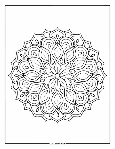 Rangoli-fargeleggingsark for barn: Sirkulær rangoli med vekslende lotus- og paisley-motiver