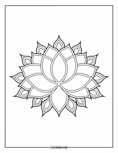 Rangoli-fargeleggingsark for barn: Lotus-rangoli med lagdelte kronblader og dekorative bladdetaljer