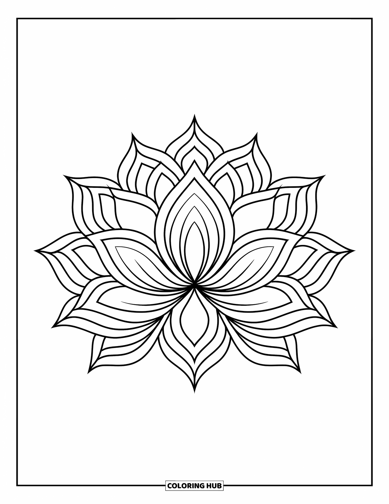 Rangoli Coloring Page for Kids: Lotus rangoli with textured accents and crisp petal shapes
