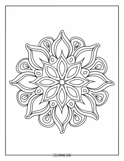 Rangoli-fargeleggingsark for barn: Moderne sirkulær rangoli med åttebladslotos og paisley-elementer
