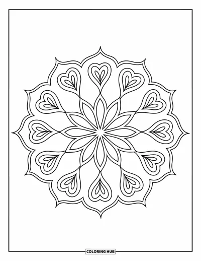 Rangoli-fargeleggingsark for barn: Rund rangoli med lotus- og paisley-motiver i et pent sirkulært mønster