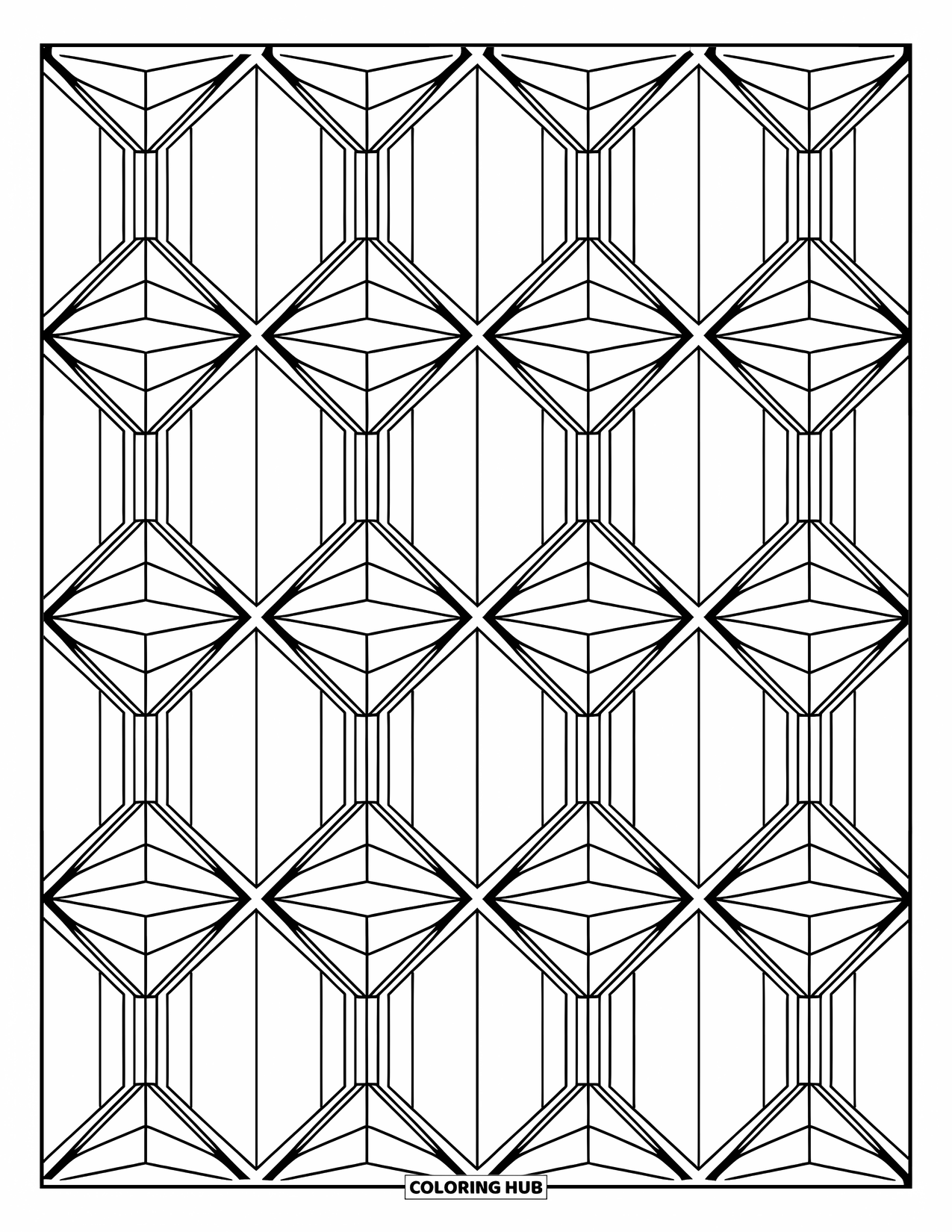 Science Coloring Page for Adults: A page full of repeating shapes that twist and turn in peaceful symmetry