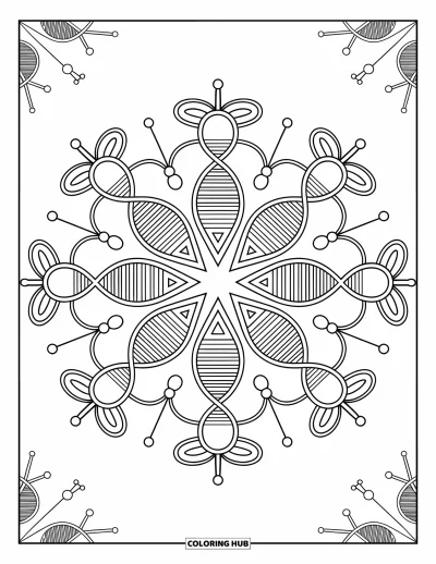 Science Coloring Page for Adults: Molecular mandala weaves DNA and atoms into a soothing, rhythmic pattern