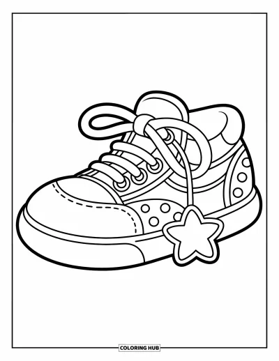 Coloriage de baskets pour enfants : Une basket avec des lacets épais et un breloque étoile suspendu