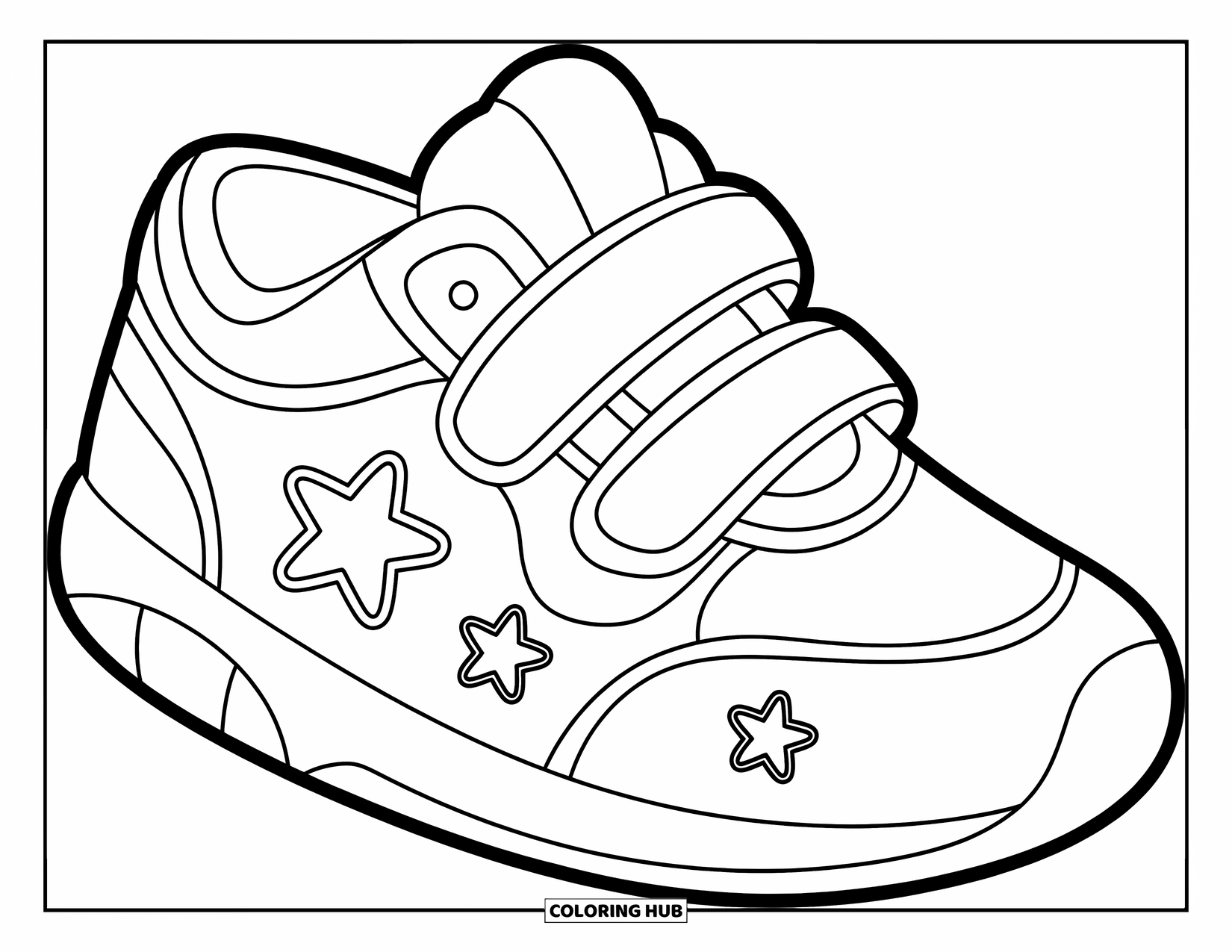 Sneaker Coloring Page for Kids: A sneaker with star straps and fun shapes makes playtime even more exciting