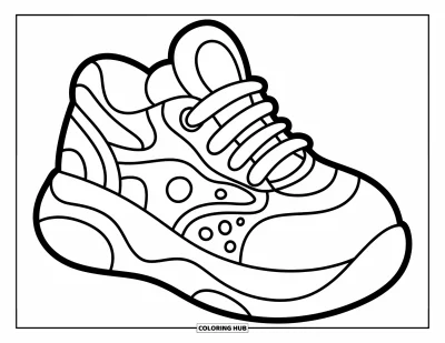 Coloriage de baskets pour enfants : Une basket tourbillonnante avec des points et des boucles a une forme amusante et sinueuse