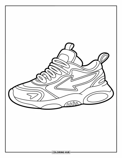 Coloriage de baskets pour enfants : Des formes de flèches et des semelles empilées donnent à cette basket une allure audacieuse et rapide