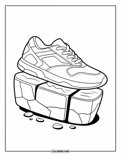 Coloriage de baskets pour enfants : Des fissures, des cailloux et une semelle marquée donnent à cette basket une allure urbaine bien stylée
