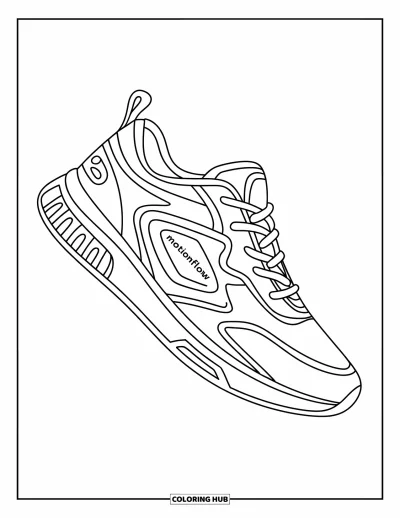 Coloriage de baskets pour enfants : Une basket dynamique avec "MotionFlow" sur le côté et une semelle géométrique audacieuse