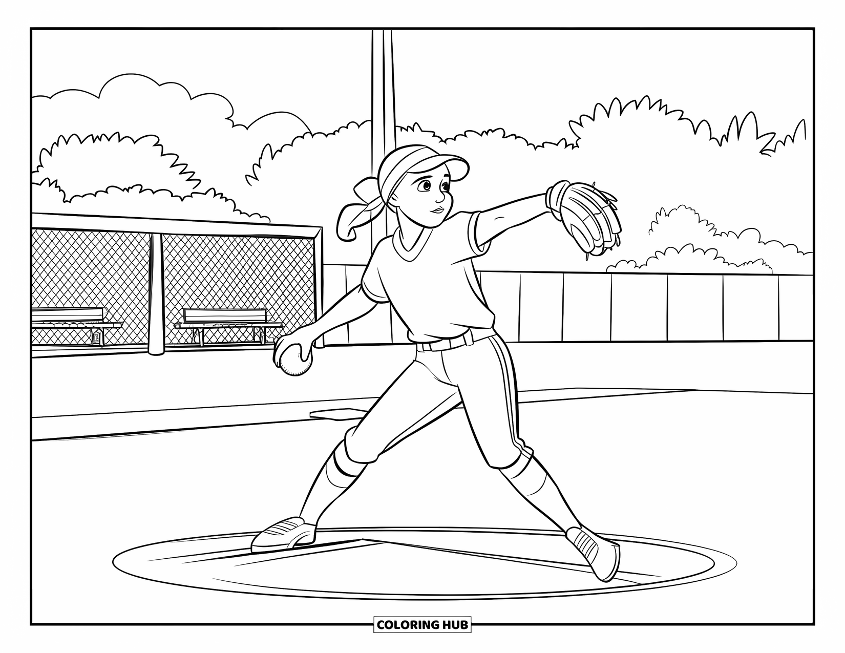 110+ Softball Coloring Pages for Kids & Adults (Free Printable PDFs)