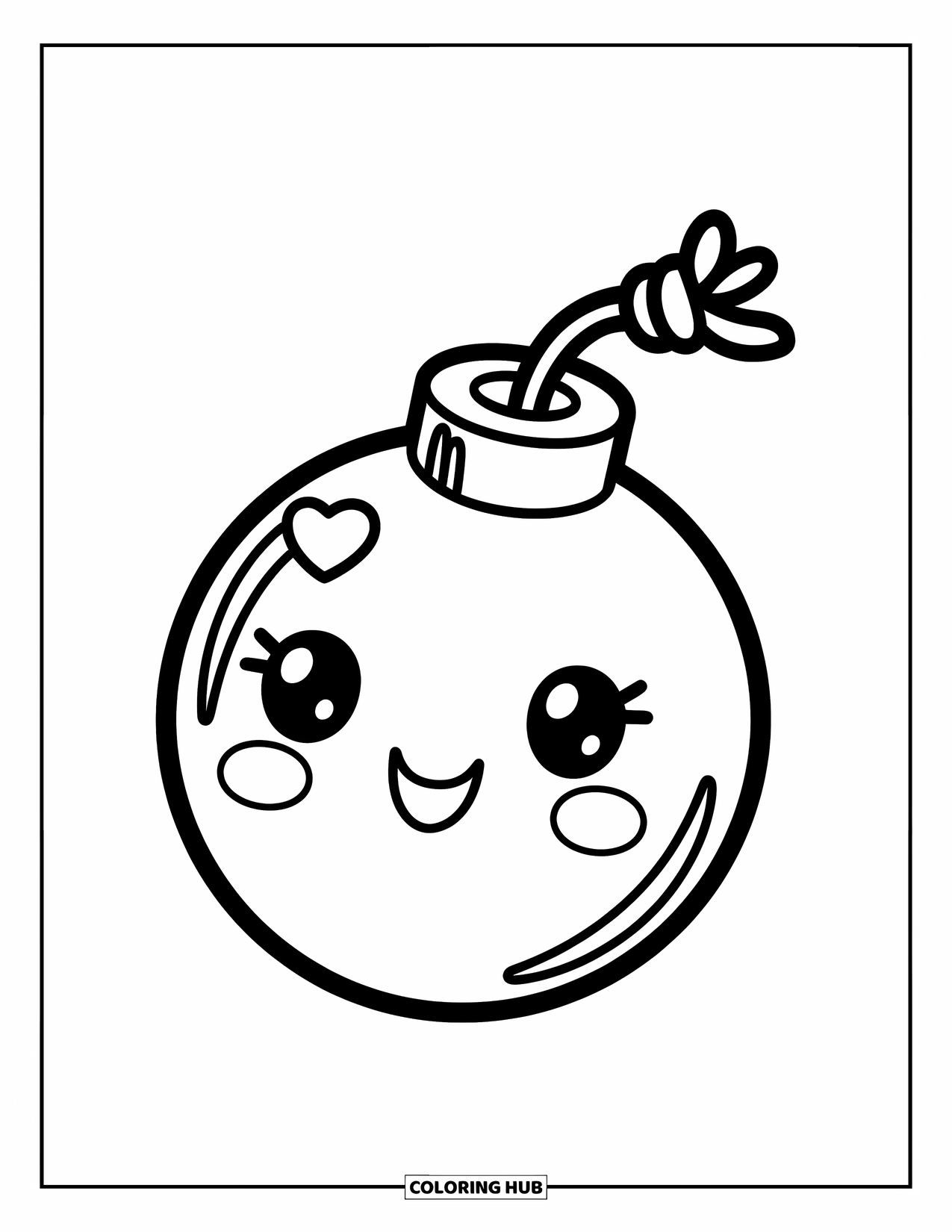 Tattoo Coloring Page for Adults: A heart-faced bomb sparkles with a ribbon-tied fuse