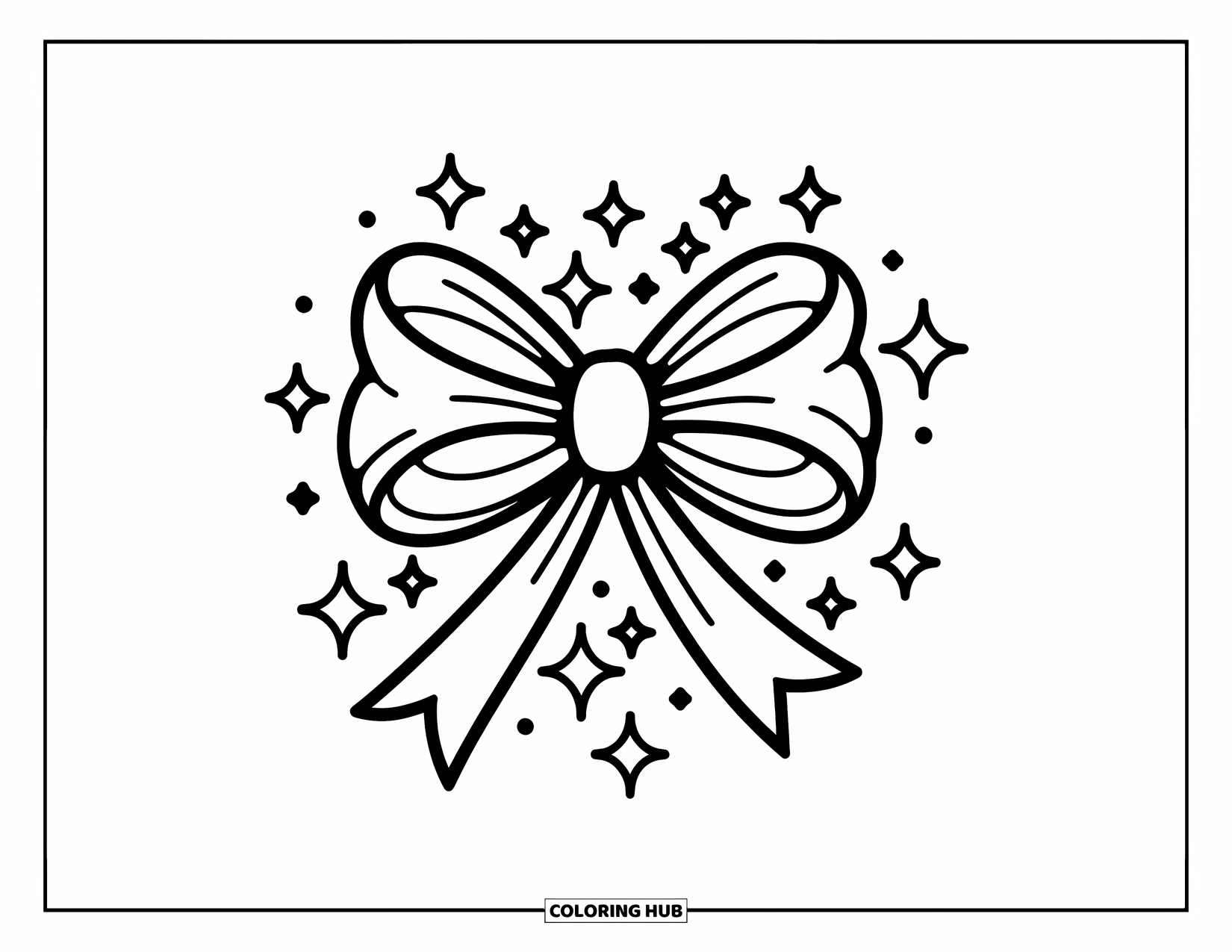 Tattoo Coloring Page for Kids: A big bow with sparkles floating nearby