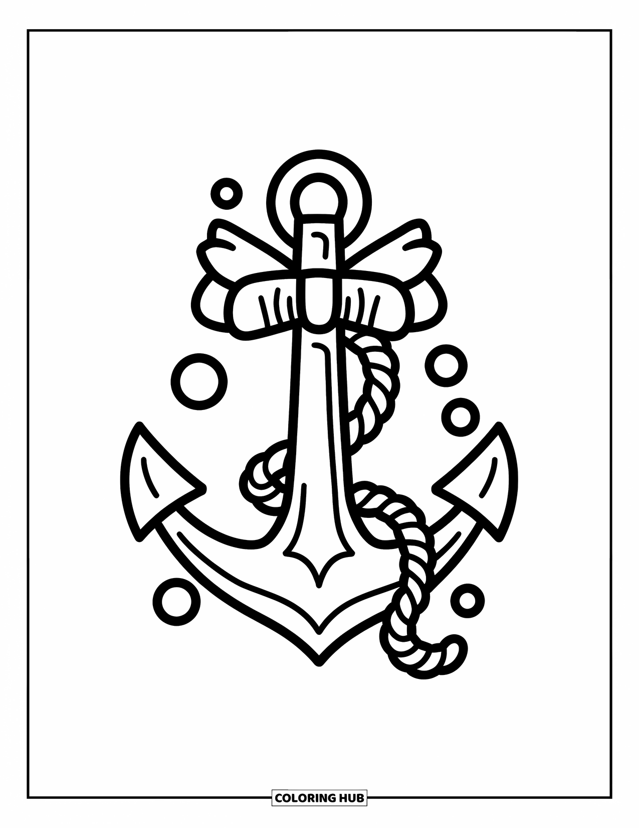 Tattoo Coloring Page for Kids: A cute anchor with a bow and tiny bubbles