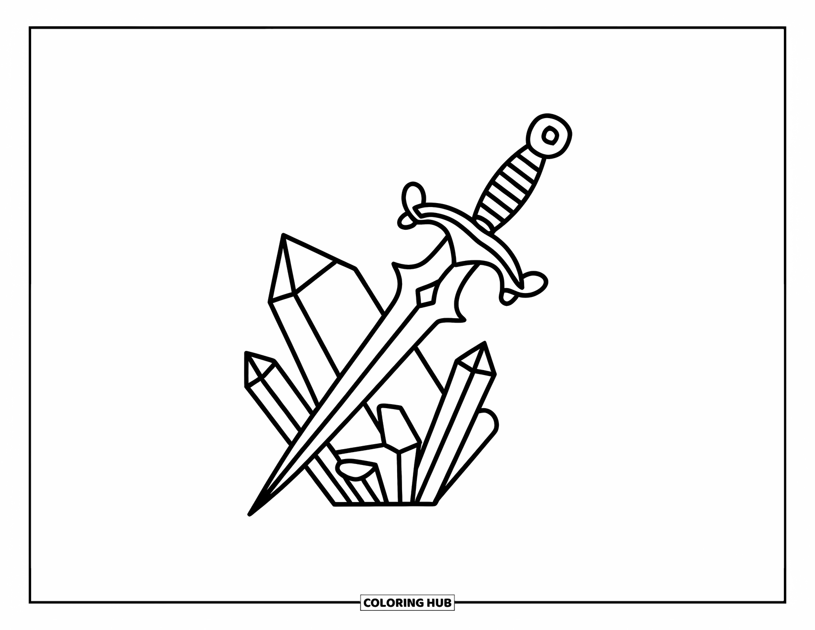 Tattoo Coloring Page for Kids: A dagger piercing through a crystal with decorative details