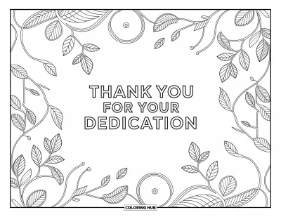 Teacher Appreciation Coloring Page for Adults: Delicate swirls and leaves frame a heartfelt thank-you message