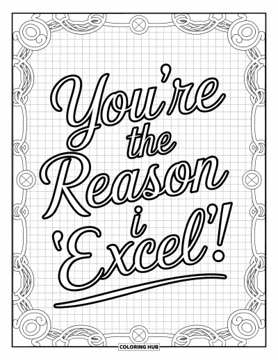 Teacher Appreciation Coloring Page for Adults: Graph-paper design meets elegant lettering and techy doodles