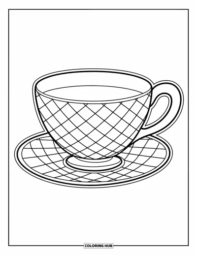 Coloriage de tasse à thé pour enfants : Tasse à grands carreaux avec un design joyeux adapté aux tout-petits