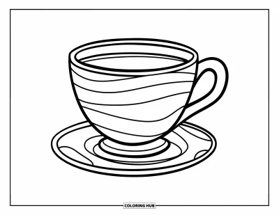 Coloriage de tasse à thé pour enfants : Tasse ronde et dodue aux lignes ondulées pour les tout-petits