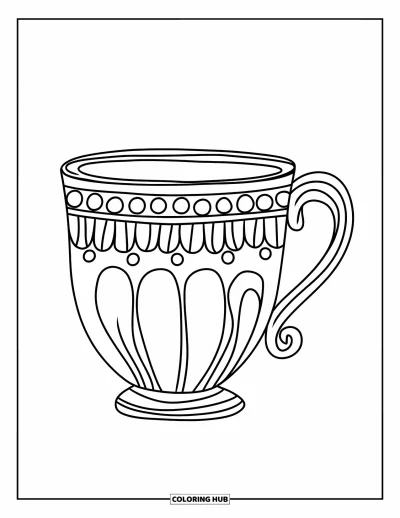 Coloriage de tasse à thé pour enfants : Tasse à anse courbée avec des points et un design épuré