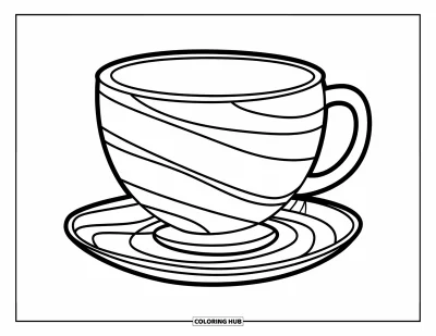 Coloriage de tasse à thé pour enfants : Tasse simple aux lignes ondulées avec un design joyeux pour les tout-petits