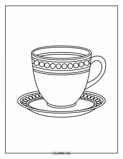Coloriage de tasse à thé pour enfants : Grande tasse élancée avec un dessin au trait minimaliste et des points