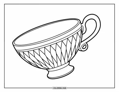 Coloriage de tasse à thé pour enfants : Tasse aux facettes cristallines tenue dans une main
