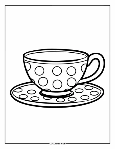 Coloriage de tasse à thé pour enfants : Tasse à gros pois et anses bien marquées