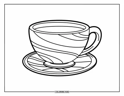 Coloriage de tasse à thé pour enfants : Tasse ronde aux lignes ondulées avec un style joueur