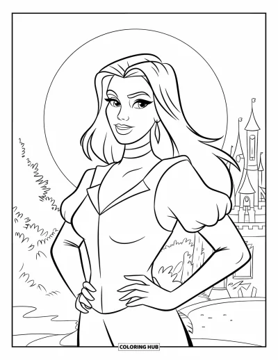 Coloriage de vampires pour enfants : Un vampires confiant pose sous la pleine lune avec un château au loin