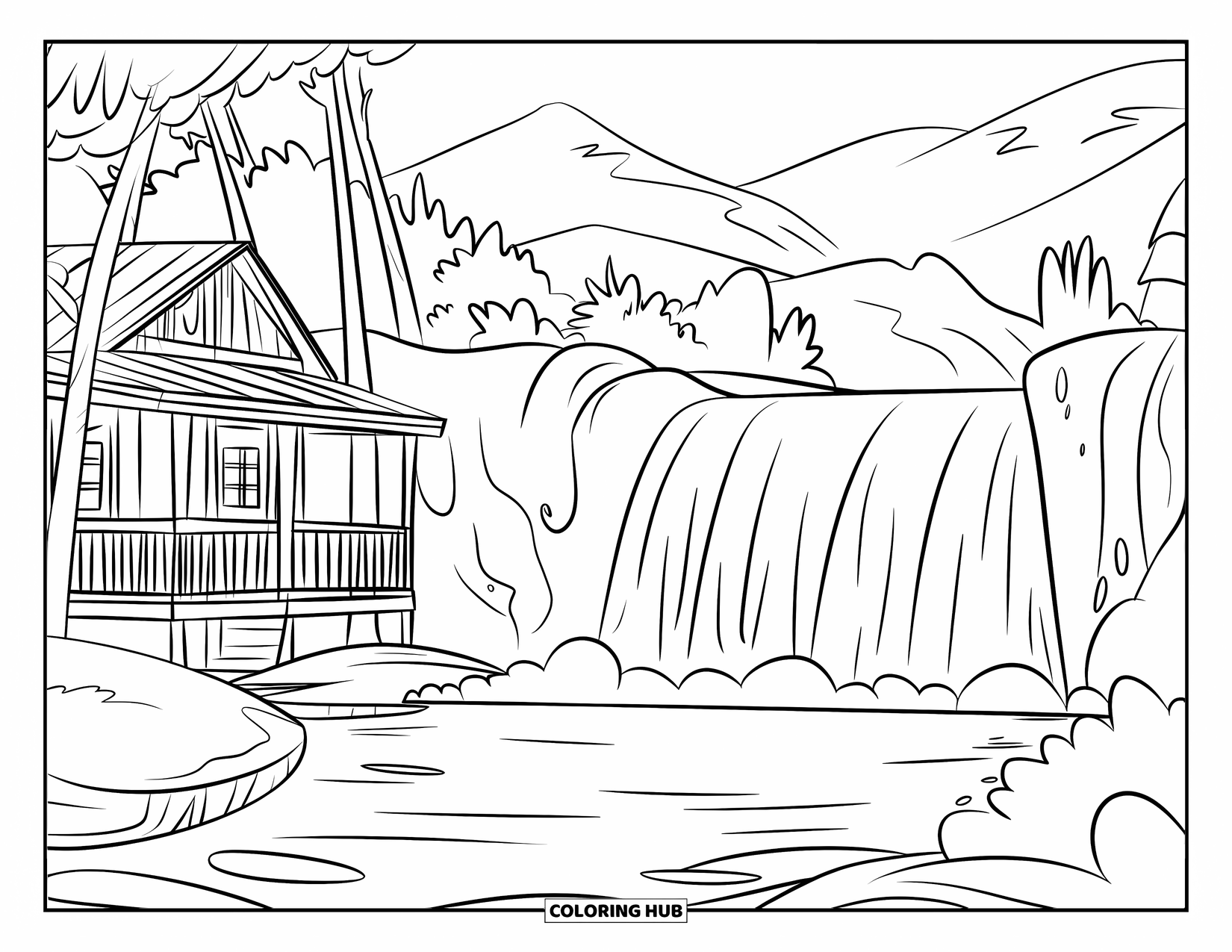 75+ Waterfall Coloring Pages for Kids & Adults (Free Printable PDFs)