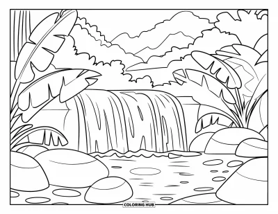 75+ Coloriages de cascades pour enfants et adultes (Gratuits)