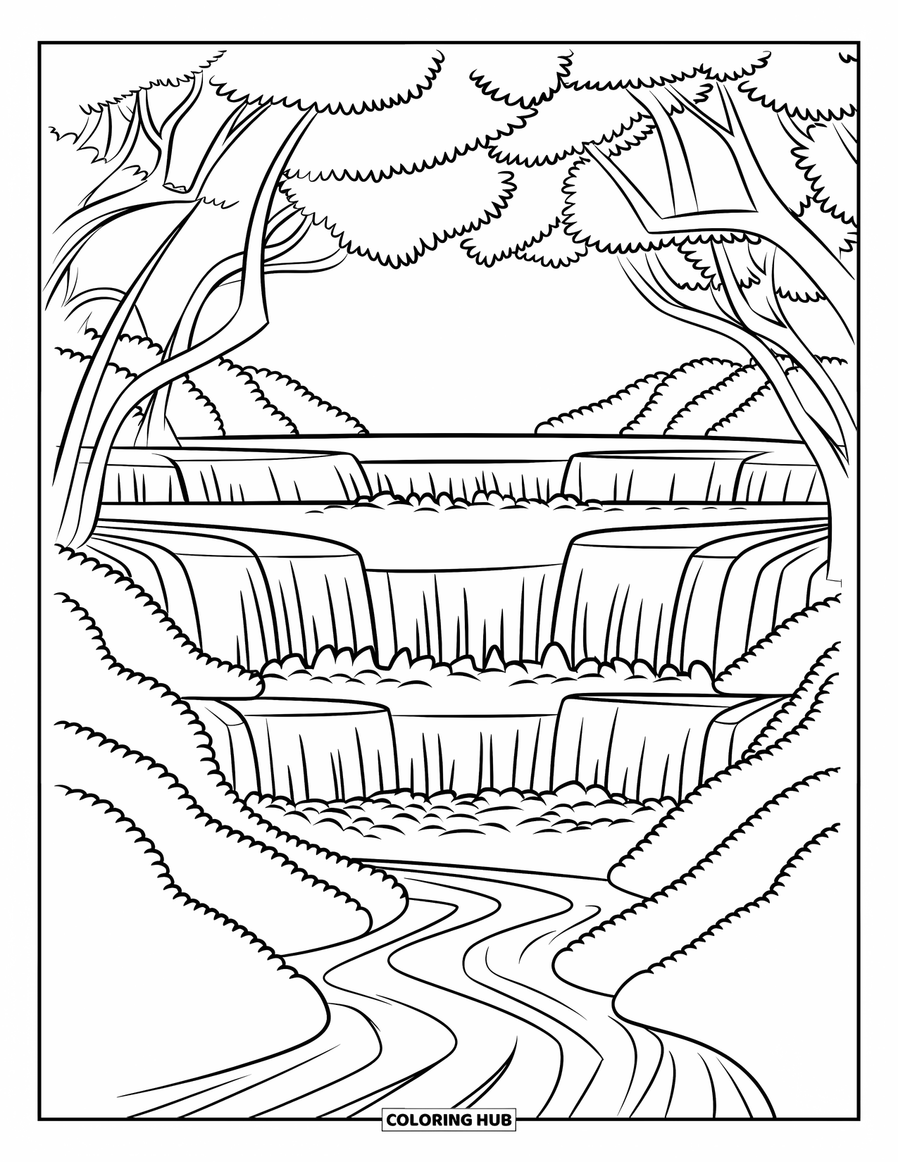 75+ Waterfall Coloring Pages for Kids & Adults (Free Printable PDFs)