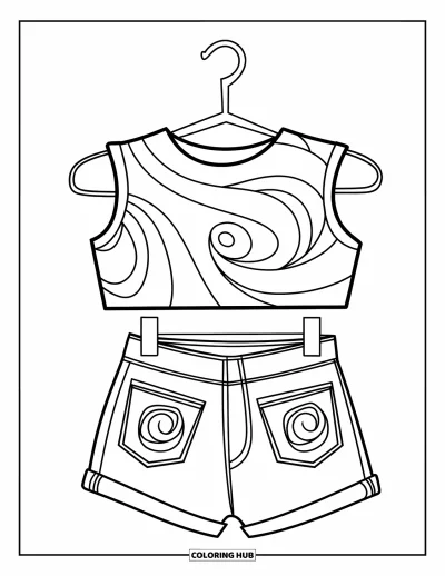 Ζωγραφιά Y2K για παιδιά: Crop top και χαμηλόμεσο τζιν με σπειροειδή σχέδια ακουμπισμένα σε κρεμάστρα στο έδαφος