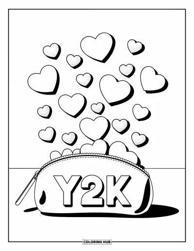 Ζωγραφιά Y2K για παιδιά: Φερμουάρ-πουγκί με καρδιές και σπινθήρες σκορπισμένους γύρω