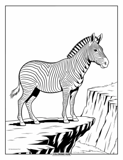 Zebramålarbild för barn: Zebra blickar ut från en klippavsats, stilla och säker