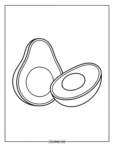 Coloriage d'avocat pour enfants : Deux avocats joyeux dessinés dans un style simple et facile à colorier