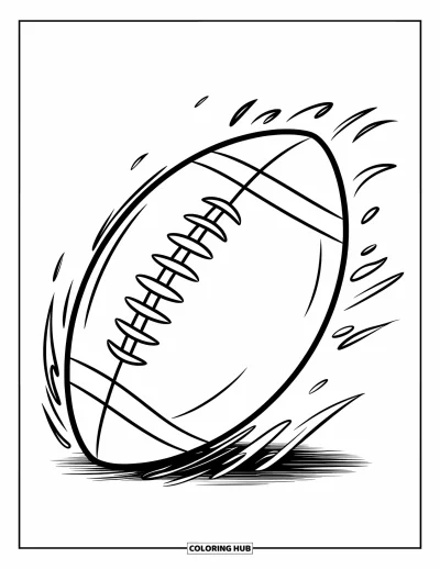 Coloriage de balle pour enfants : Un ballon de football américain tourne en plein vol avec des traînées de vent derrière lui