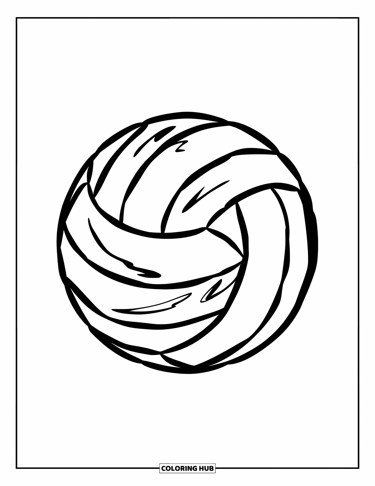Ball Coloring Page for Kids: A forward-angled volleyball shows worn seams on a clean white background