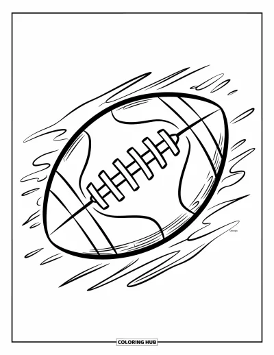 Coloriage de balle pour enfants : Un ballon de football américain cousu avec des traînées de vent file vers l'avant sur fond neutre
