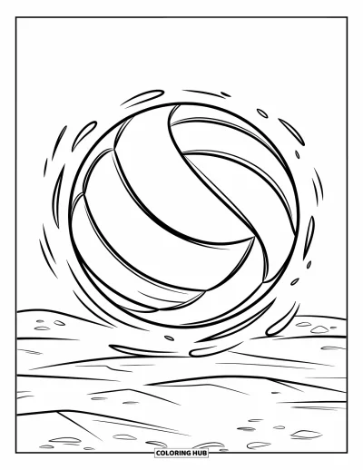 Coloriage de balle pour enfants : Un ballon de volley s'élève au-dessus du sable sur un fond dégagé