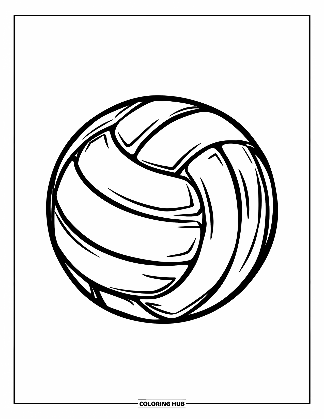 Ball Coloring Page for Kids: A volleyball tilts forward with curved seams and light wear marks