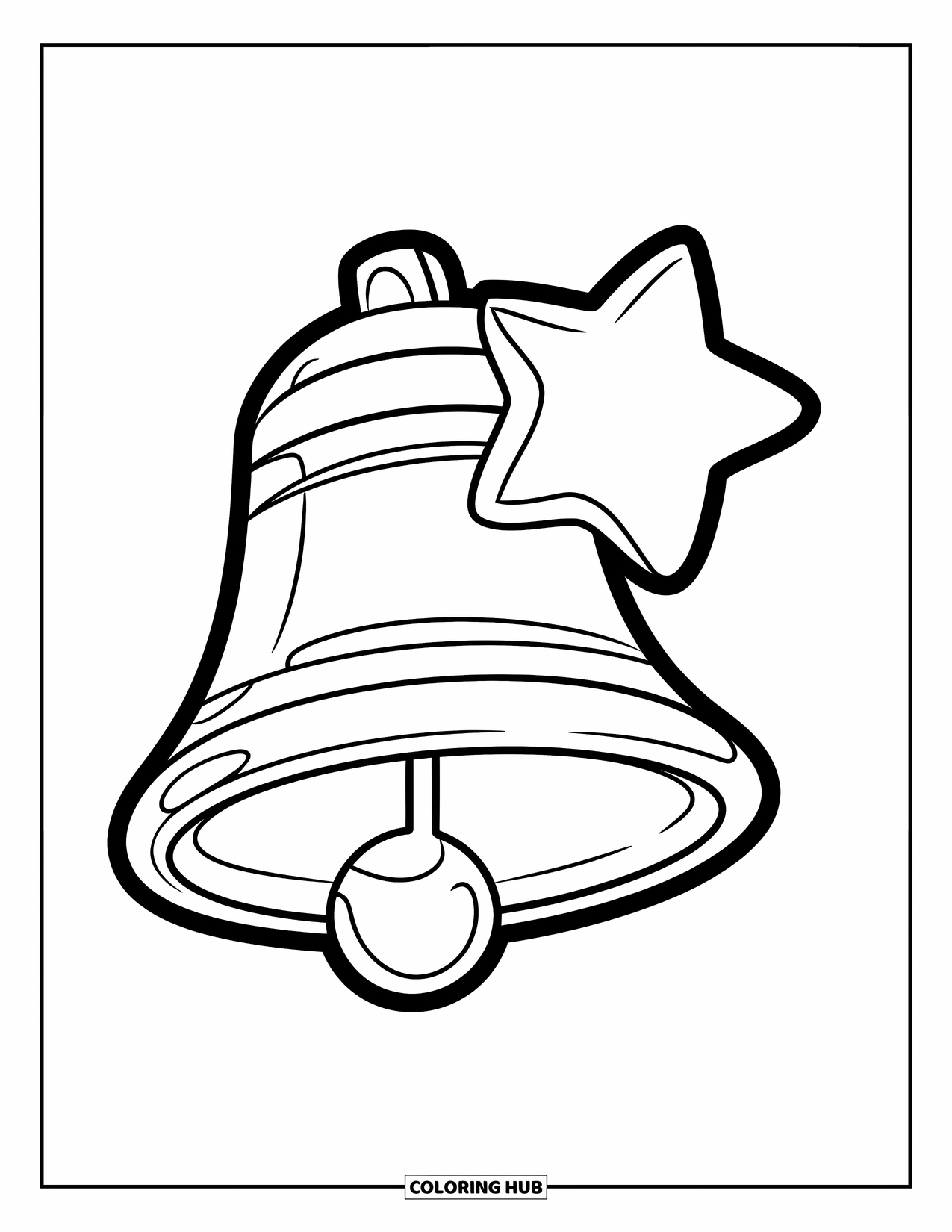 Bell Coloring Page for Kids: Bold school bell with a star beside it, ready to ring