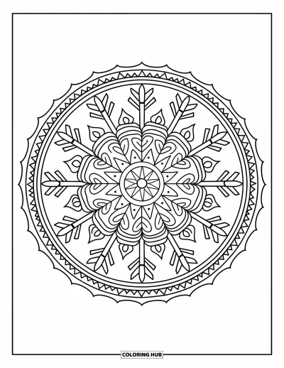 Bohemian Mandala Coloring Page for Adults: A floral and tribal arrow mandala with a decorative outer border