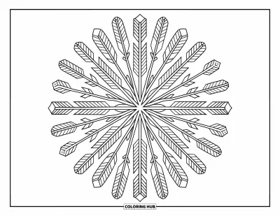Bohemian Mandala Coloring Page for Adults: A mandala with arrows, feathers, and plant stems arranged in a calming circular design