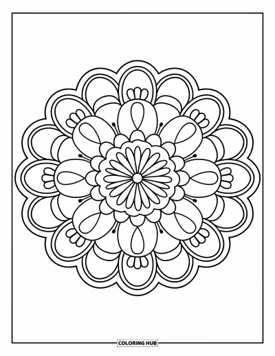 Bohemian Mandala Coloring Page for Kids: A chunky petal mandala with dotted boho details