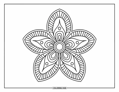 Bohemian Mandala Coloring Page for Kids: A flower mandala with detailed petals and a central dot