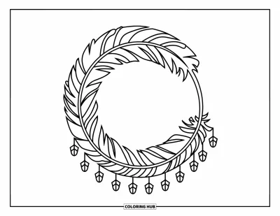 Bohemian Mandala Coloring Page for Kids: A full mandala made of feathers with small arrow charms