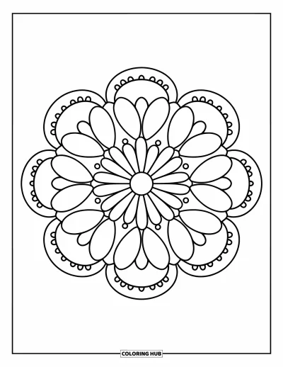 Bohemian Mandala Coloring Page for Kids: Bold flower mandala with playful petals and dot accents